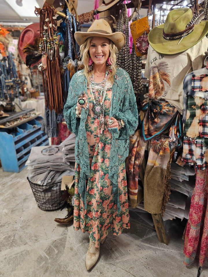 Desert Lace Dream Cardigan - Teal