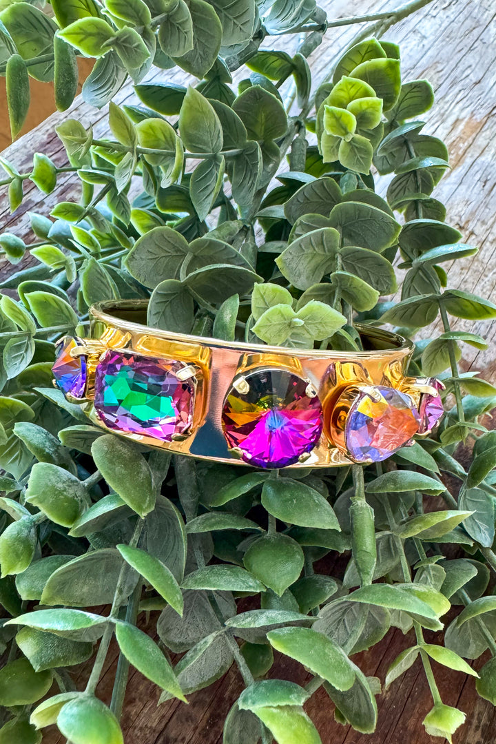 WAFA - Austrian Crystal Gold Plated Bracelet Mid Cuff - Purple Mix