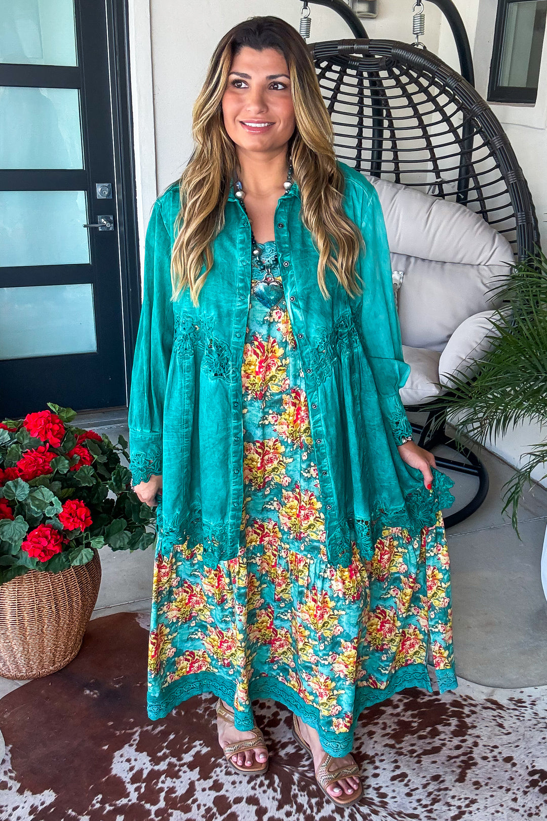 Botanical Breeze Maxi Dress - Teal