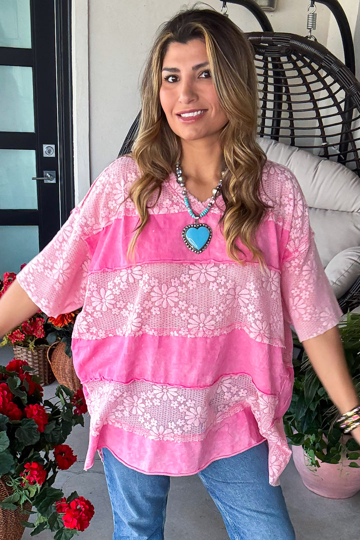 Moonwashed Lace Tunic - 100% Cotton - Bubblegum