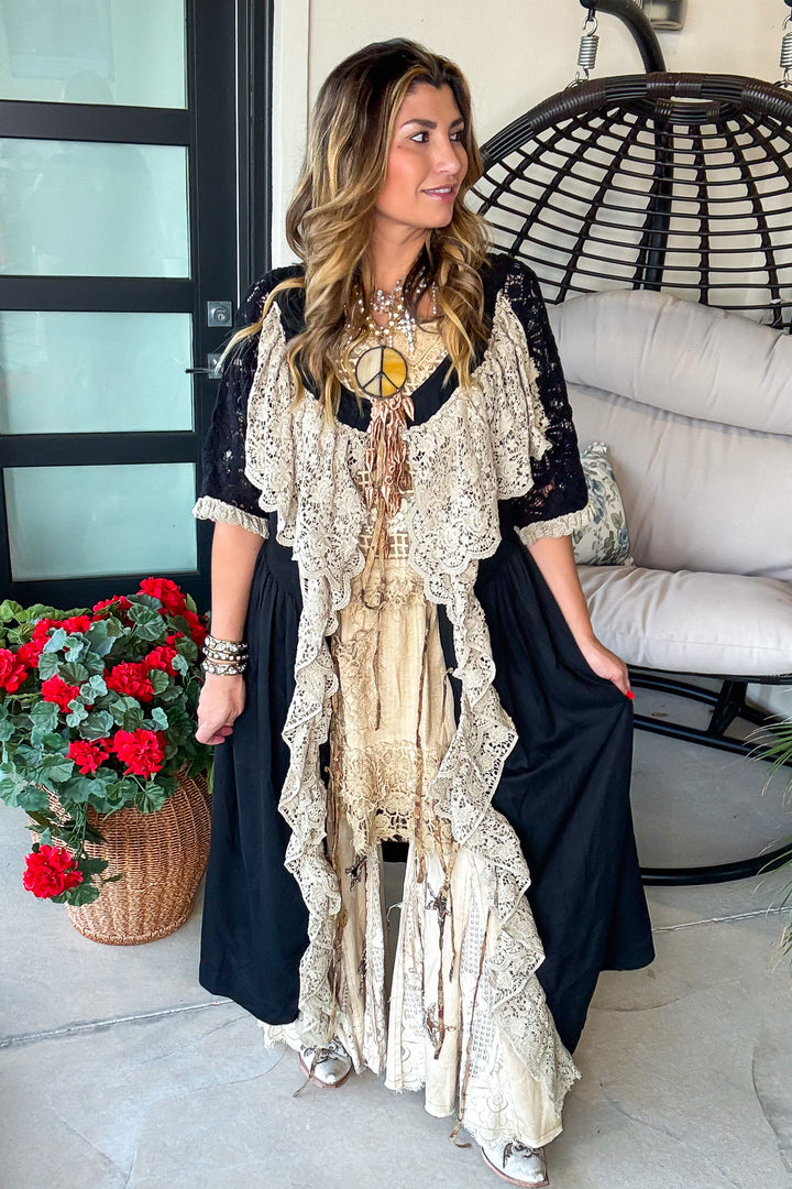 Echo in Lace Duster - Black - 100% Cotton