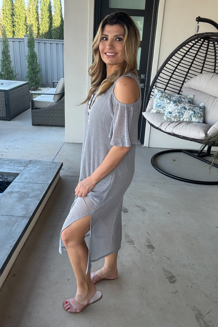 All The Above Cold Shoulder Dress - Gray