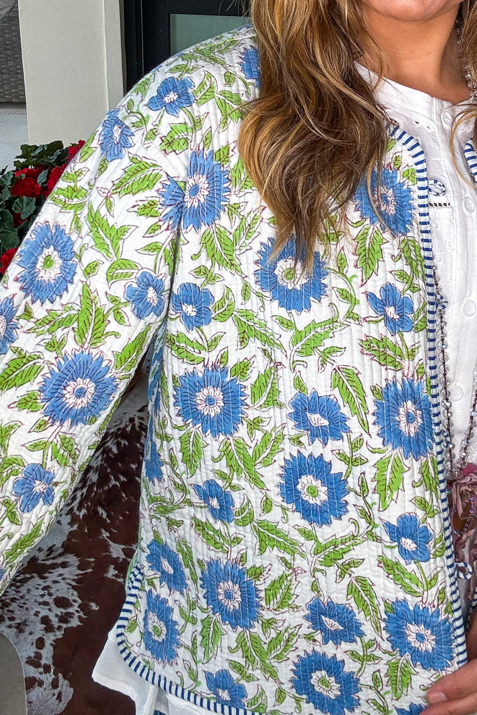 Handmade: Bluebell Garden Reversible Quilt Jacket - 100% Cotton