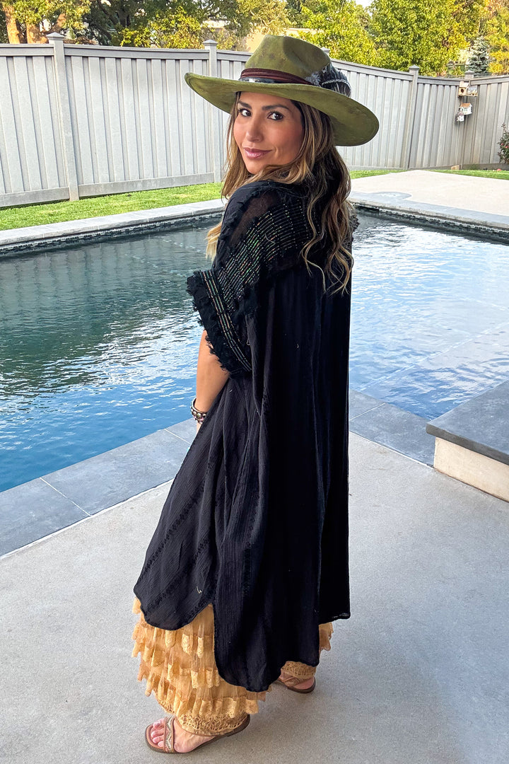 Prairie Moon Sheer Maxi Tunic/Duster - 100% Cotton - Black