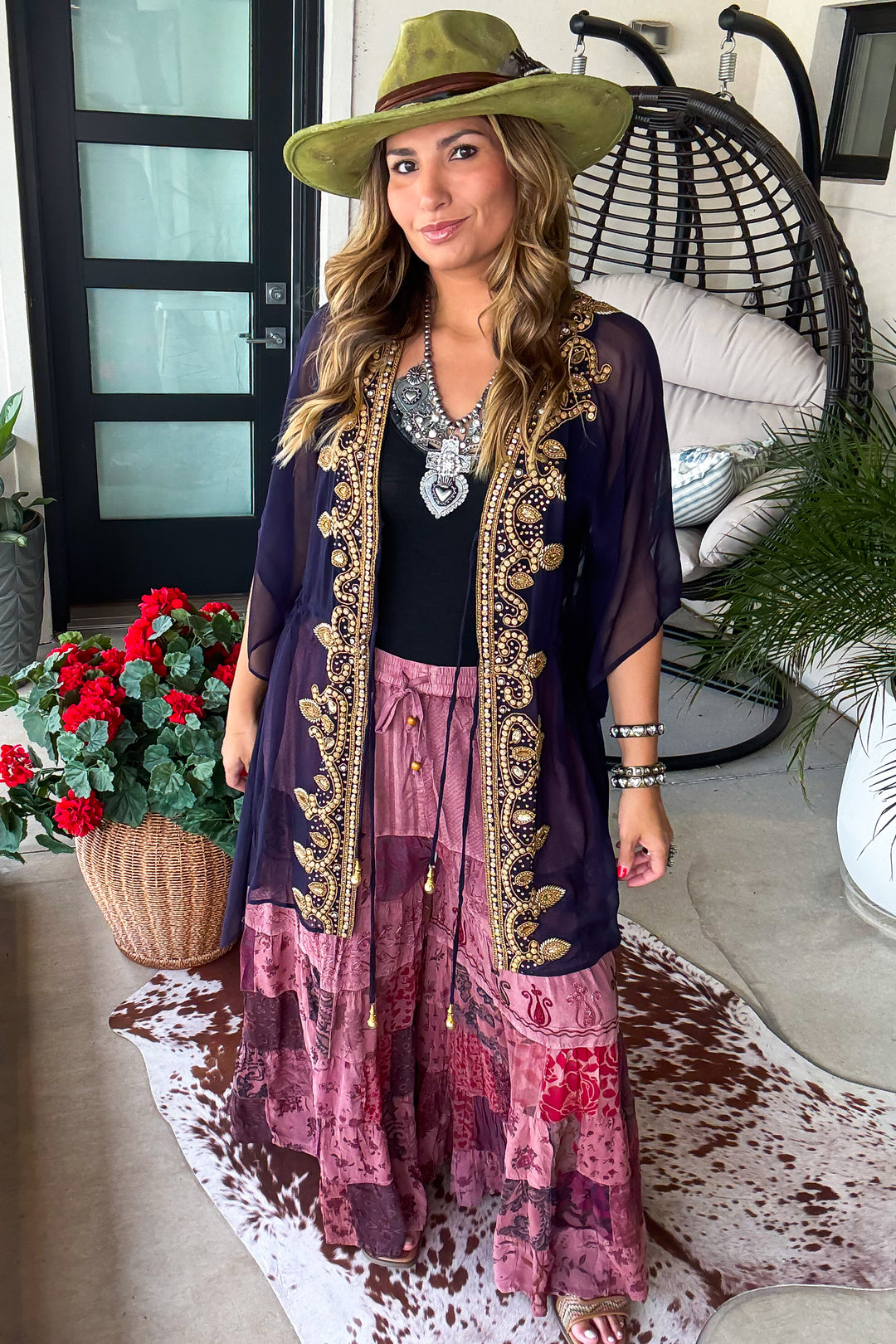 Boho Berry Elastic Waist Pants