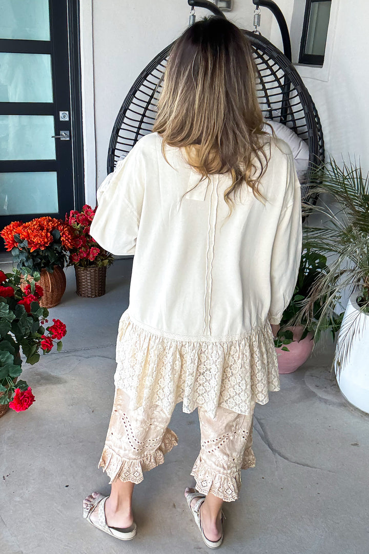 Lace Ruffle Tunic - 100% Cotton - Ecru