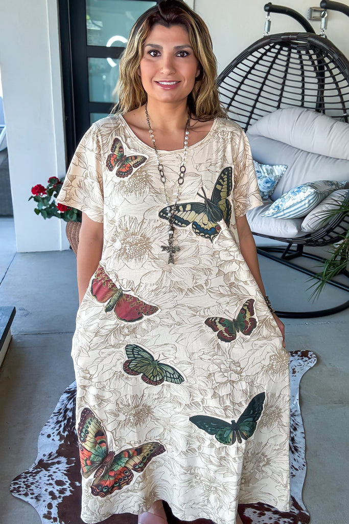 Butterfly Garden Maxi Dress - 100% Cotton