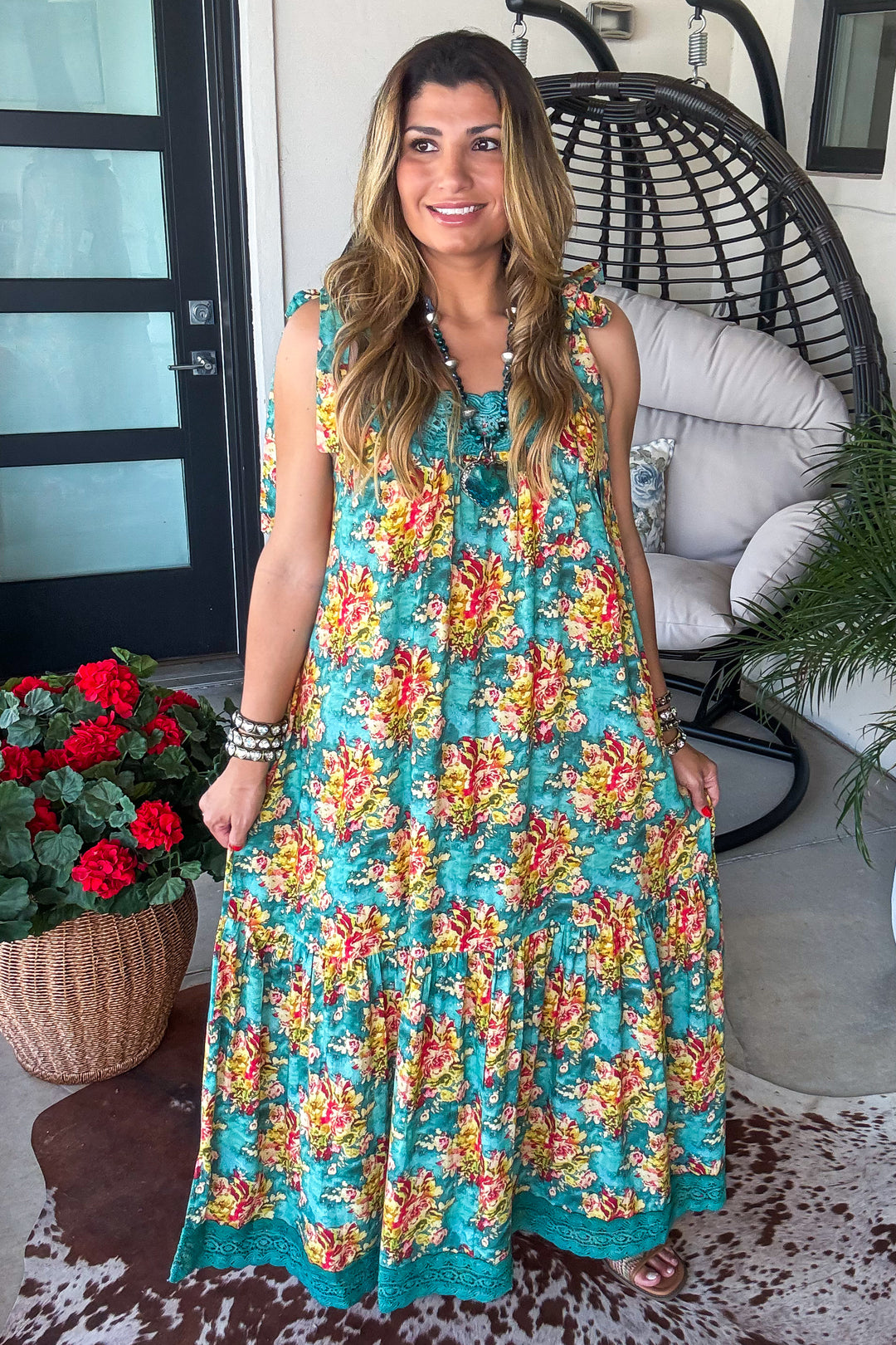 Botanical Breeze Maxi Dress - Teal