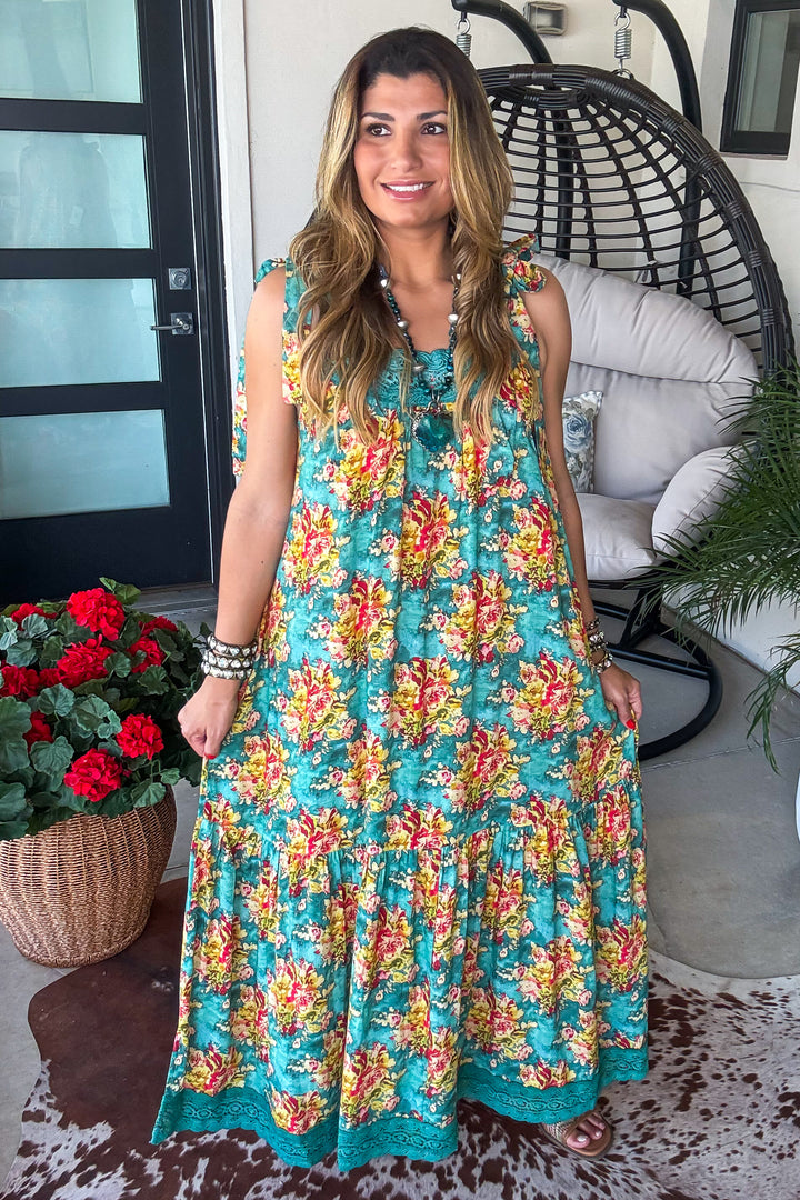 Botanical Breeze Maxi Dress - Teal