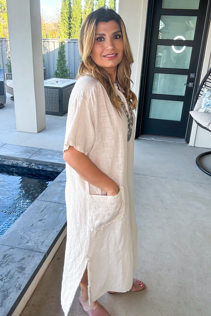 Impressively Attractive Dress - Made In Italy - 100% Linen