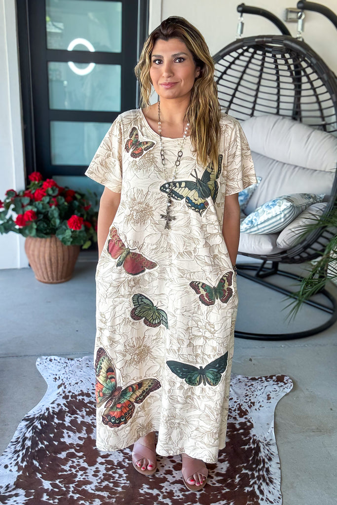 Butterfly Garden Maxi Dress - 100% Cotton