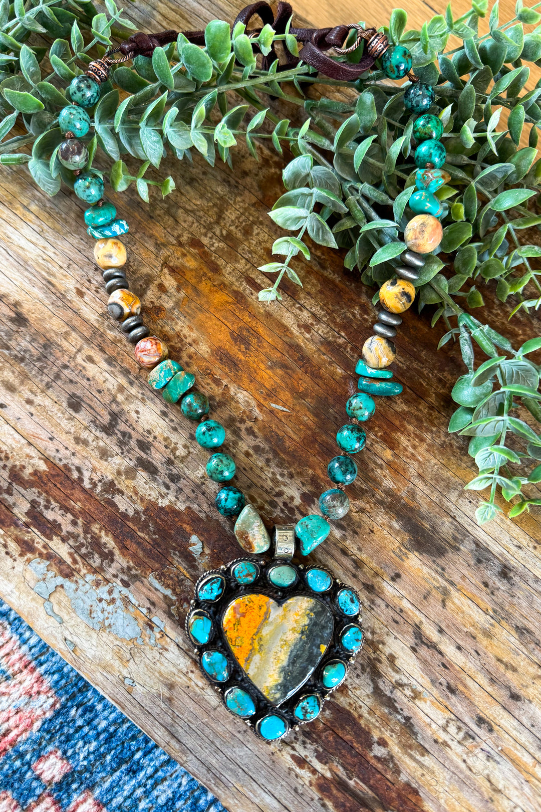 Genuine Turquoise and Bumblebee Jasper Heart Statement Necklace - handmade in Texas