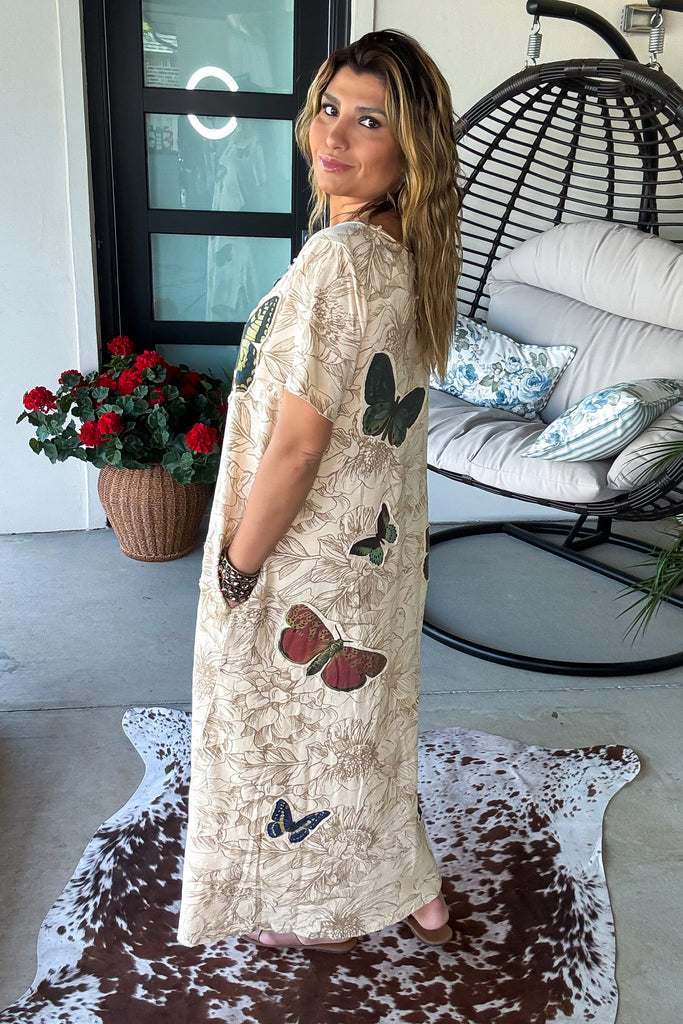 Butterfly Garden Maxi Dress - 100% Cotton