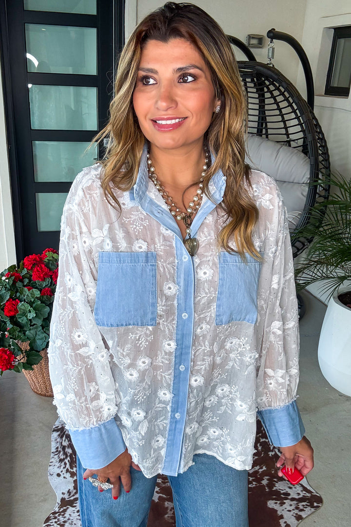 PRE ORDER: Diamond Dust Rhinestone Button Up Top - White - Made in Italy