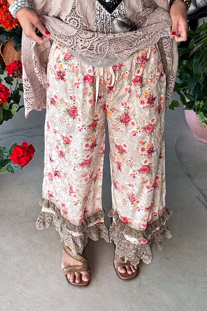 Floral Print Lace Trim Elastic Waist Bloomers