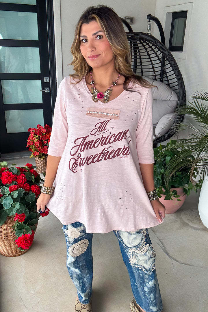 All American Sweetheart Tee - 100% Cotton -  Pink