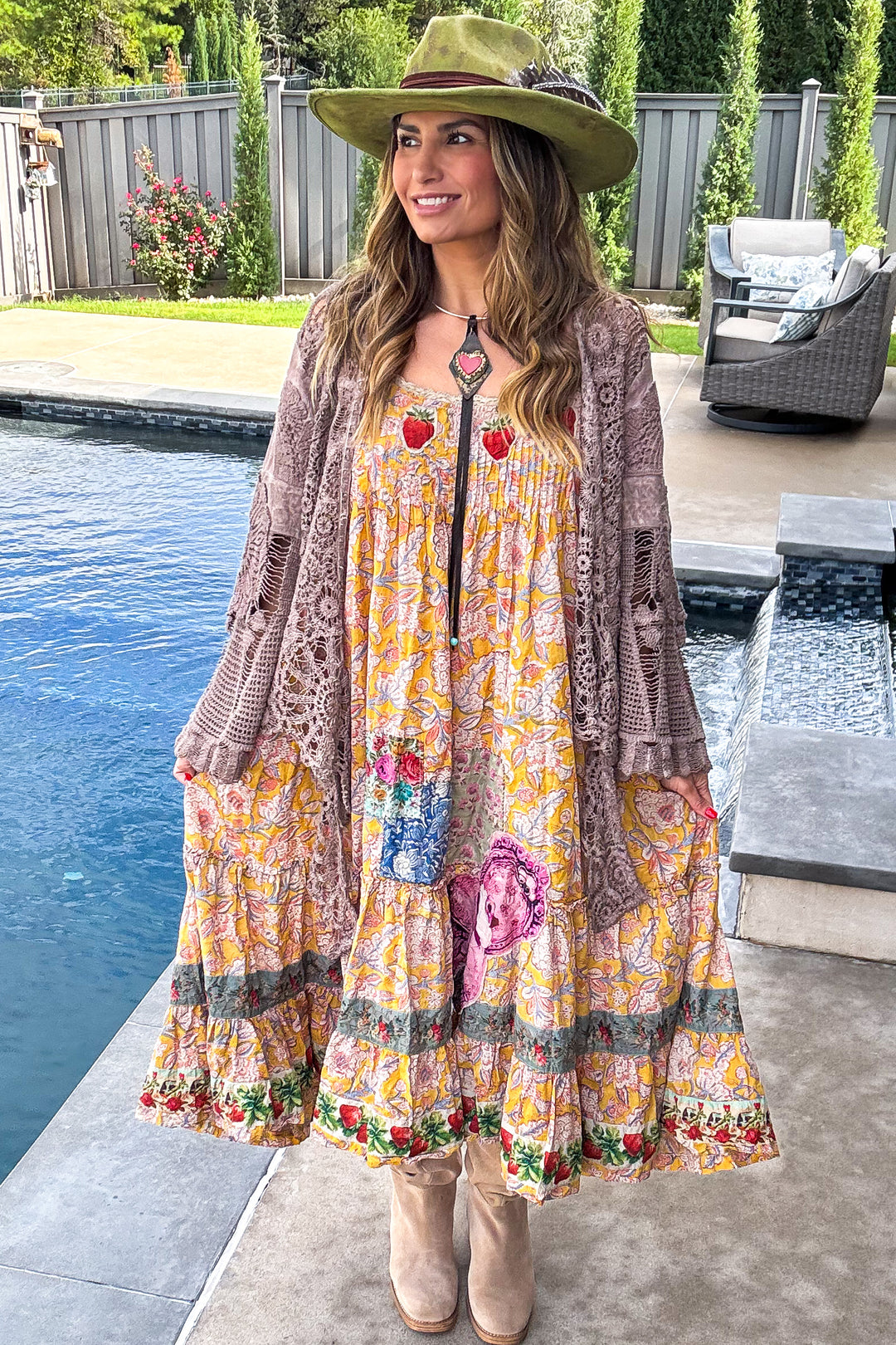 HJG - Sunwashed Bloom Dress - Golden - 100% Cotton