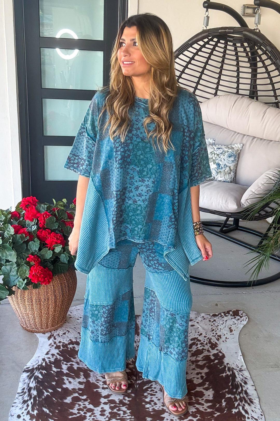 Stitch And Stroll Oversized Top - 100% Cotton - Teal