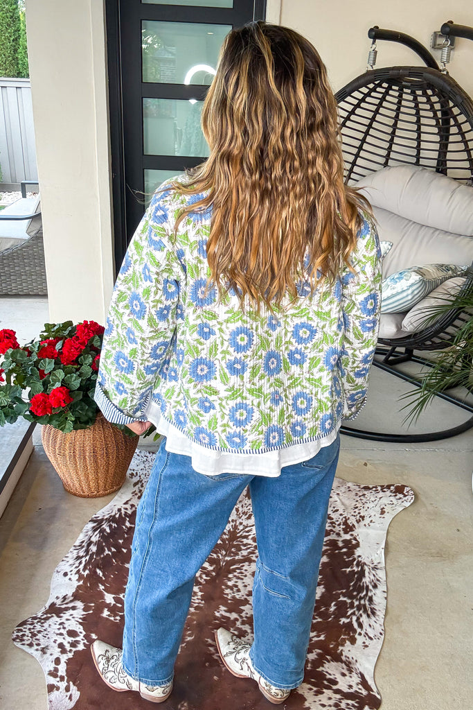 Handmade: Bluebell Garden Reversible Quilt Jacket - 100% Cotton