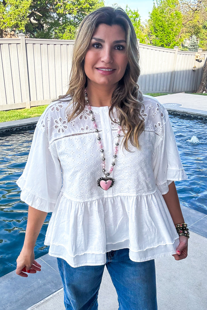 PRE ORDER: Garden Veil Eyelet Top - 100% Cotton -White
