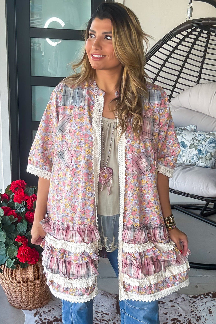 Lace And Daydreams Cardigan - 100% Cotton - Blue Gray