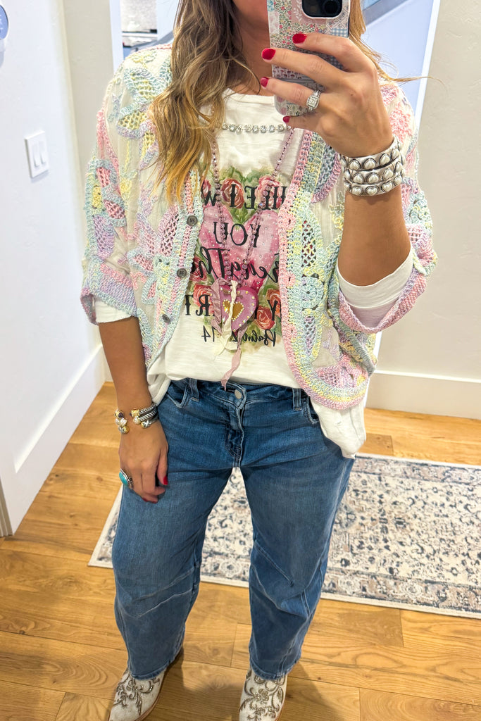 Gentle Confidence Crochet Cardigan - Rainbow