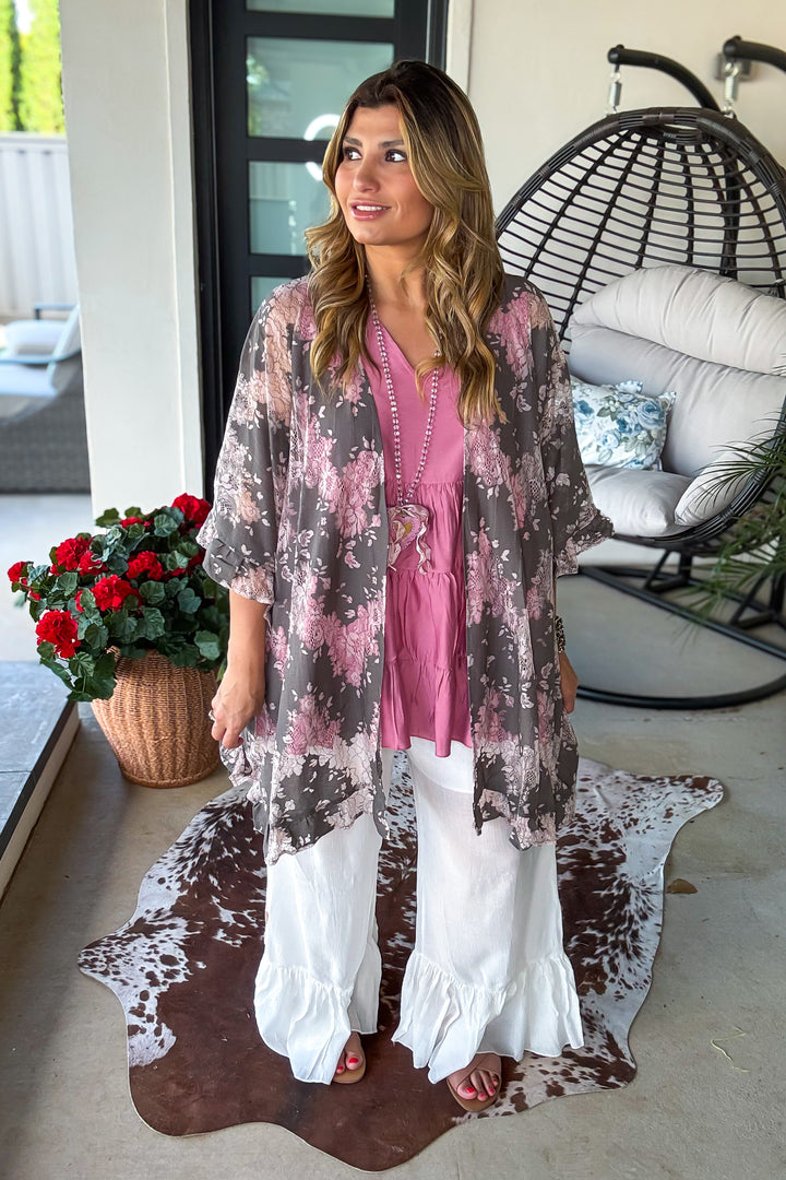 Everything Is Alright Oversized Kimono - Gray