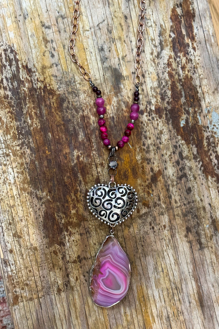 Rose Agate Heart Pendant Necklace