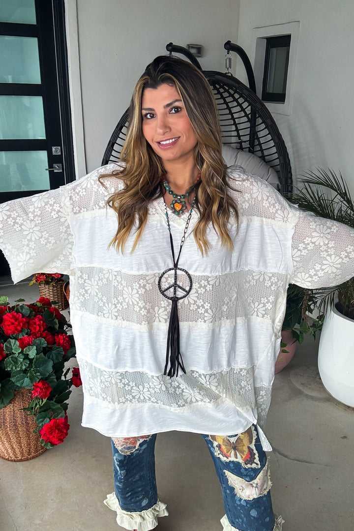 Moonwashed Lace Oversized Tunic - 100% Cotton - Off White