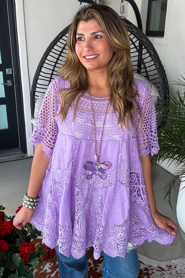 AHB EXCLUSIVE: Delightful Details Cotton Top - Lavender - 100% COTTON