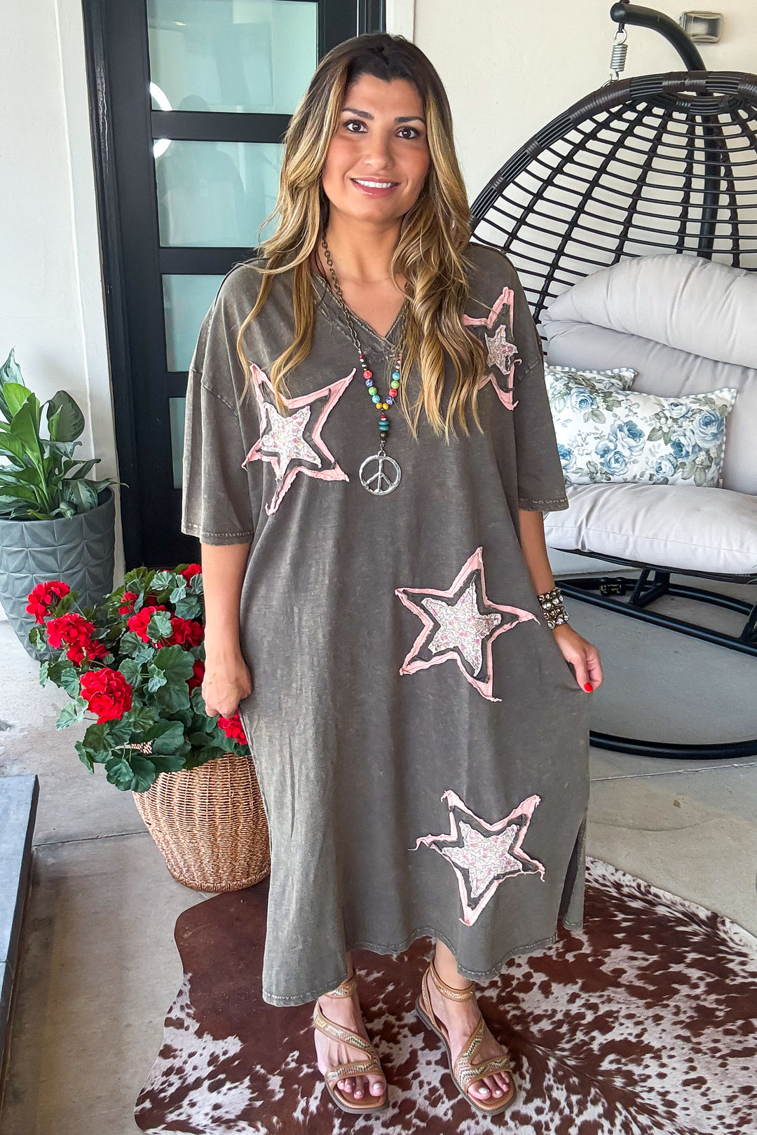 Starlit Meadow Maxi Dress - 100% Cotton - Ash