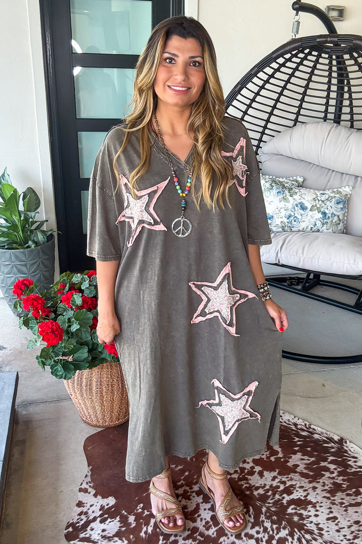 Starlit Meadow Maxi Dress - 100% Cotton - Ash