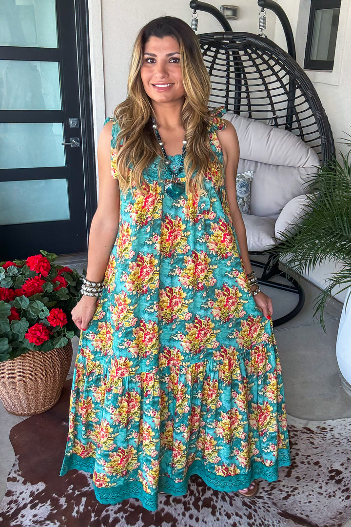 Botanical Breeze Maxi Dress - Teal