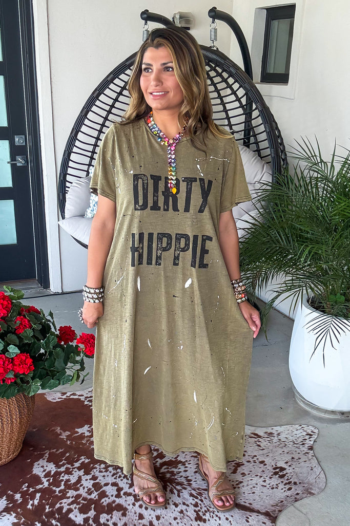 Dirty Hippie Maxi Dress - 100% Cotton - Charcoal/Olive