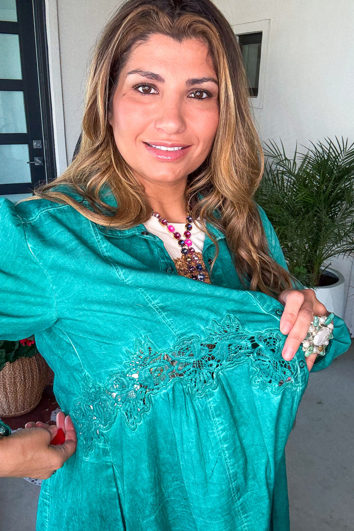 Cowgirl Canyon Jacket - Teal - 100% Cotton