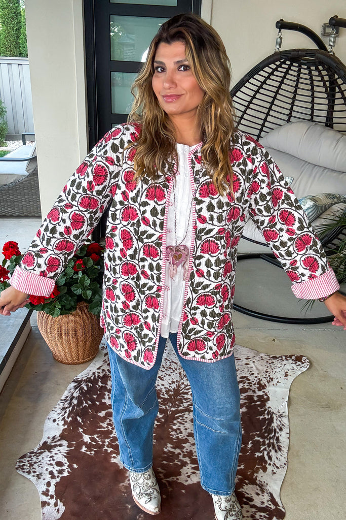 Handmade:  Blushing Garden Reversible Quilt Jacket - 100% Cotton