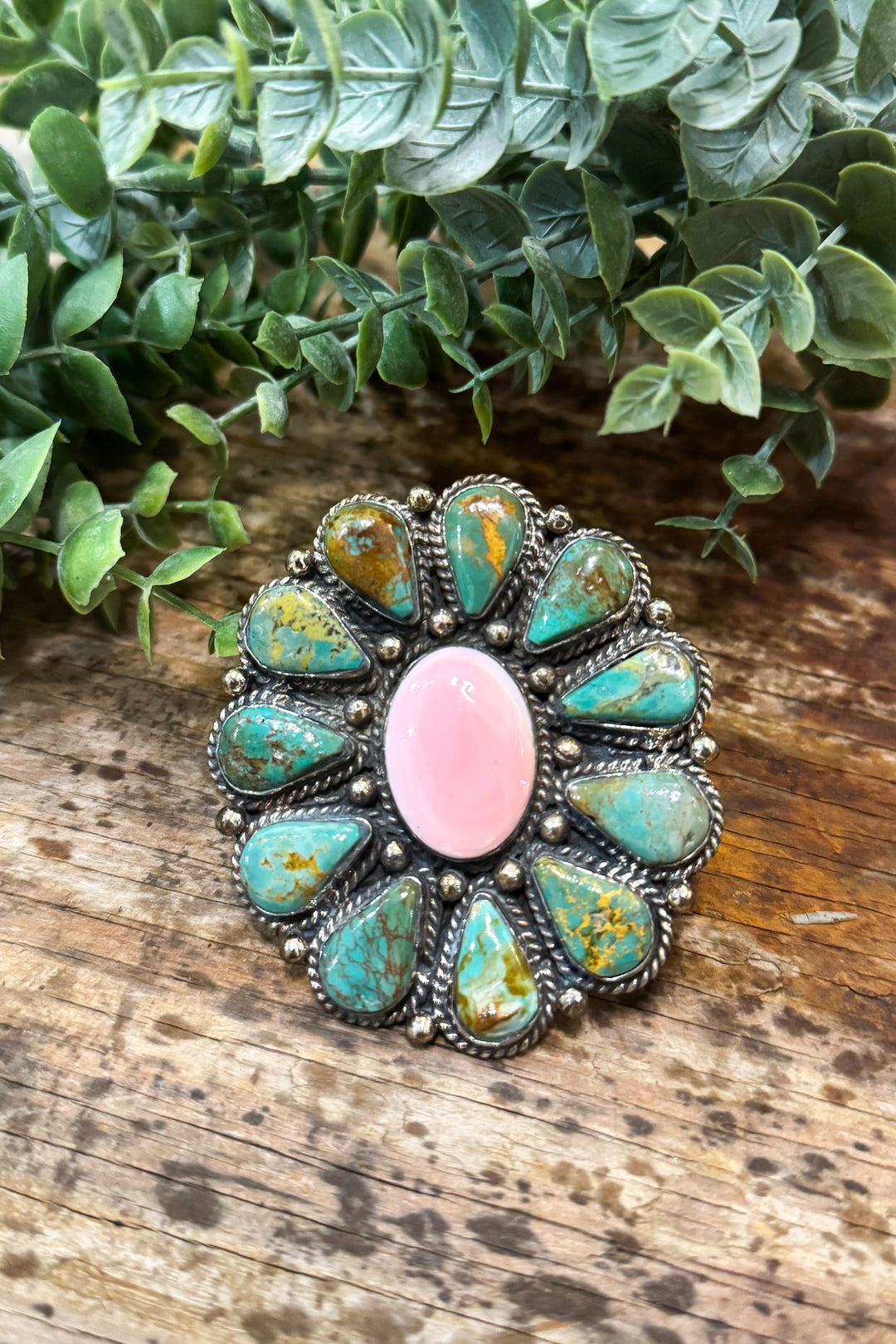 Handmade in Texas - Pink Conch and Turquoise Ring