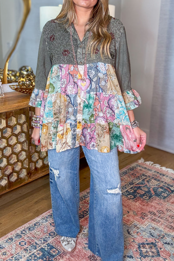 Getaway Garden Blouse - Gravel