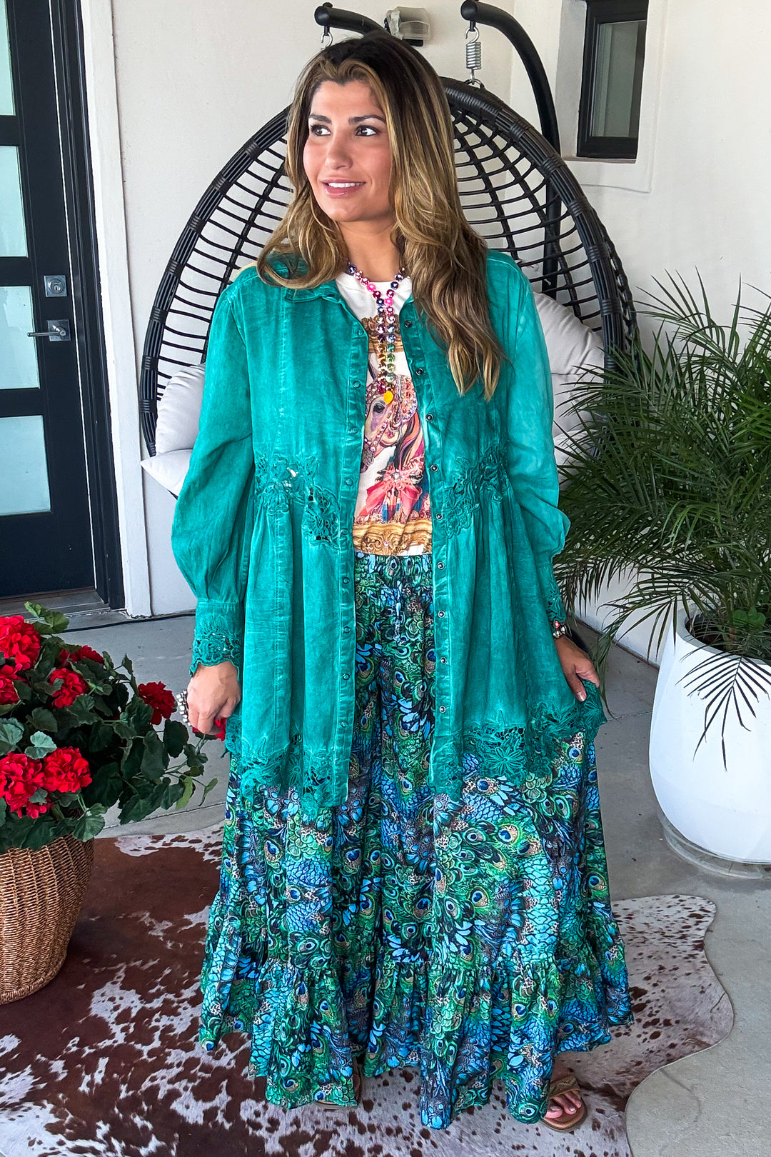 Cowgirl Canyon Jacket - Teal - 100% Cotton