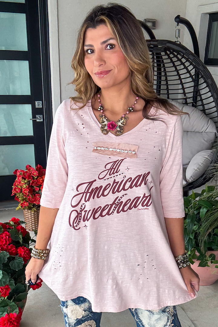 All American Sweetheart Tee - 100% Cotton -  Pink