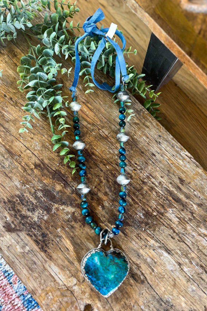 Turquoise Dream Heart Necklace - Silver Plated