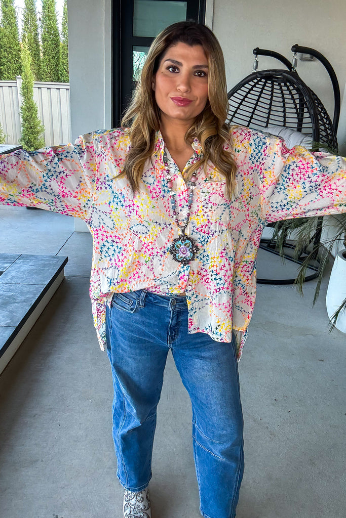 HANDMADE - Hand Stitched - Wildbloom Button Up Top - 100% Cotton