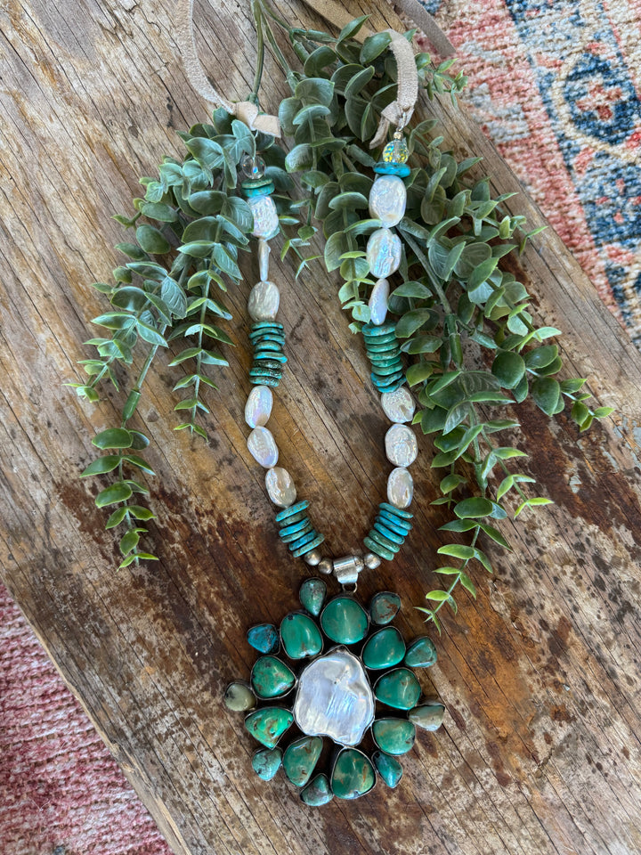 One of a Kind - Handmade - Baroque Pearl and Turquoise Necklace