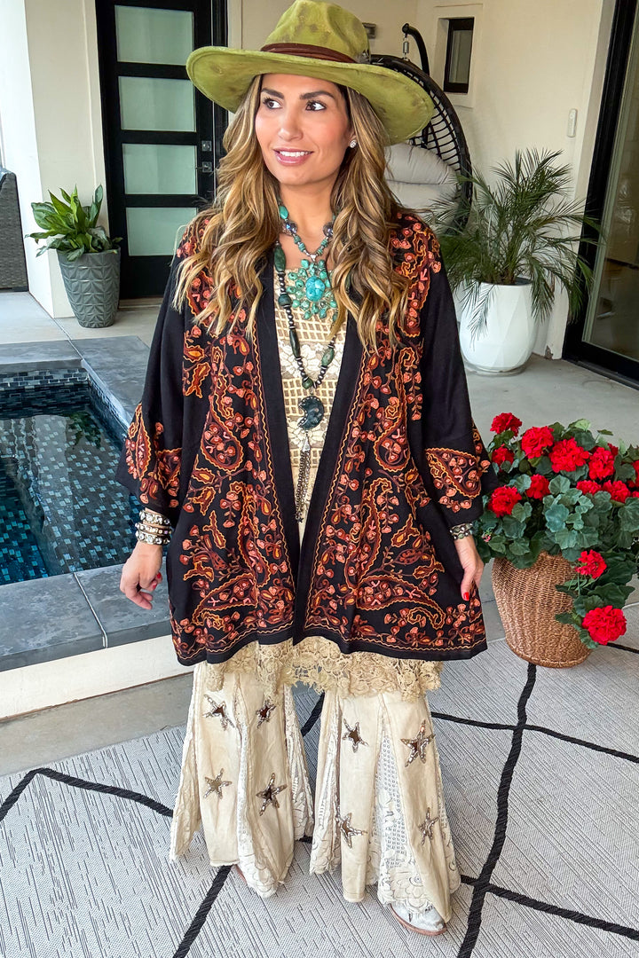 Beauty in Sight Embroidered Cardigan - Cotton Linen Blend  - Black