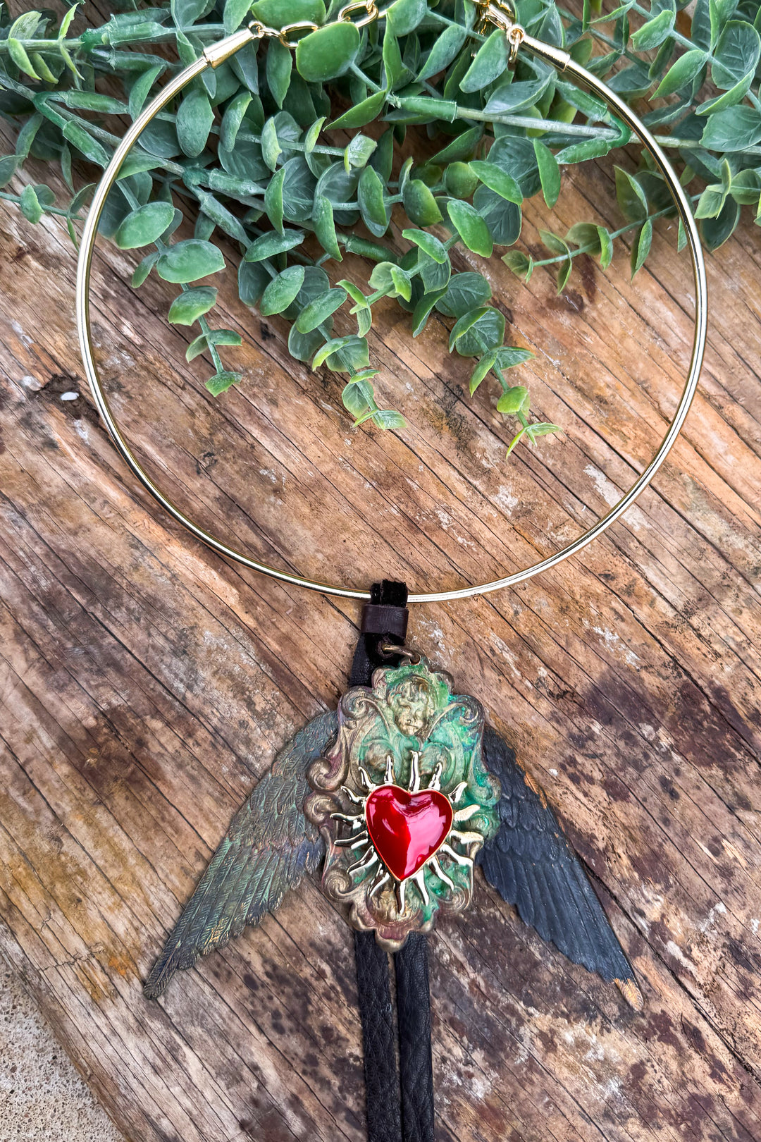 HANDMADE Red Heart with Wings Necklace - Choker