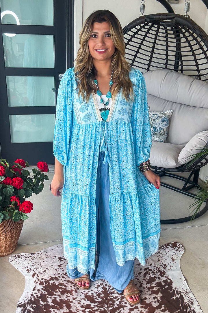 Willow Whips Kimono - Cyan Blue