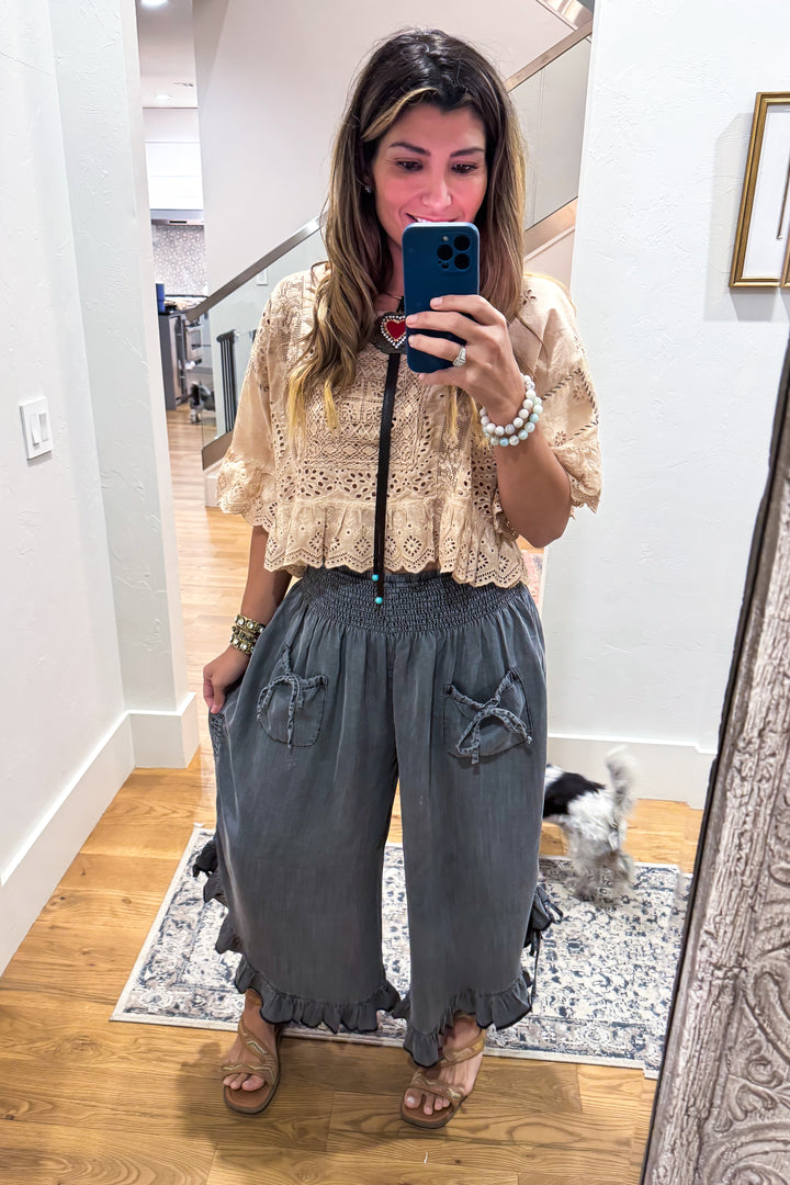 Softly Worn Eyelet Top -100% Cotton - Reversible - Taupe