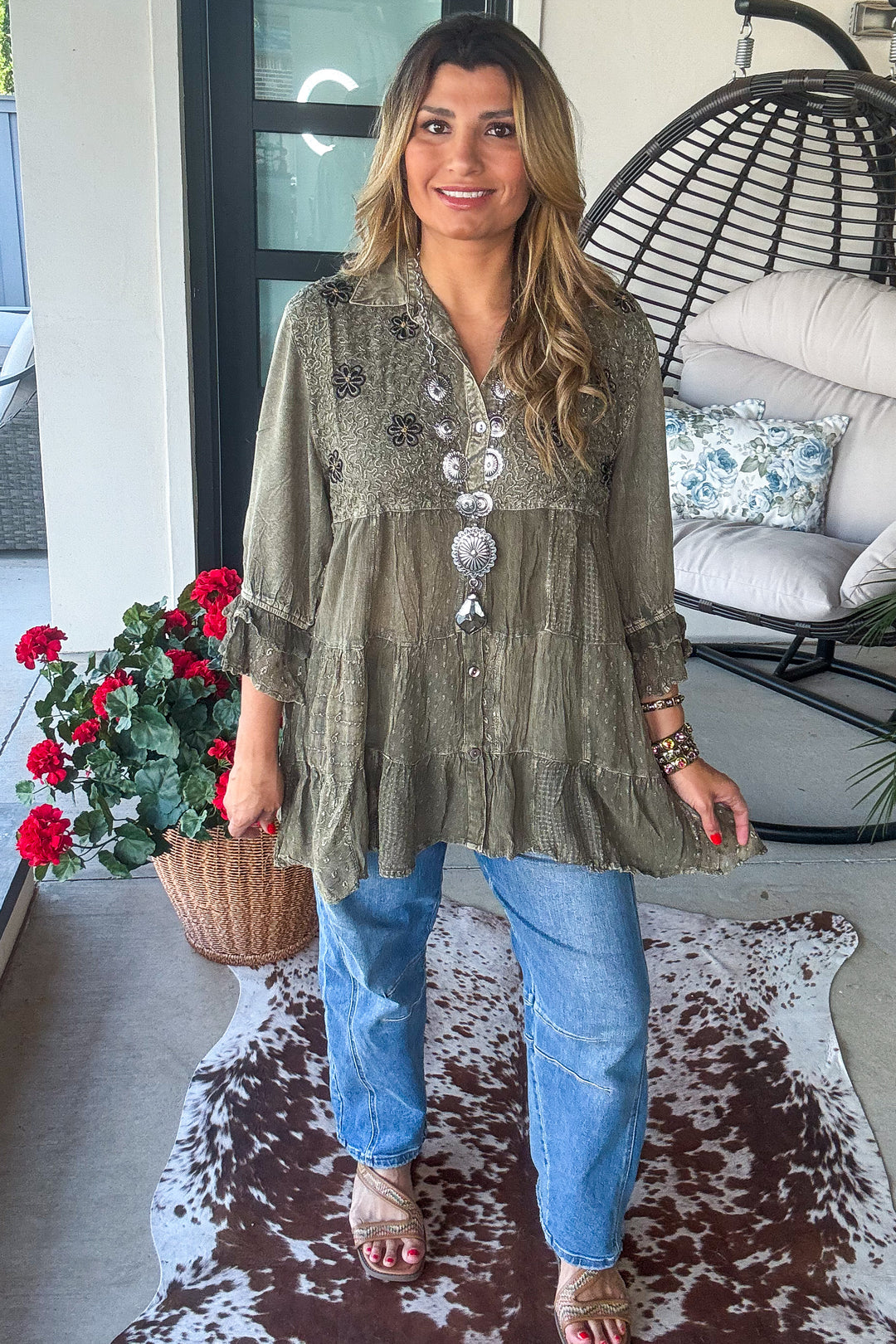 Gathering Sweetness Blouse - Gravel