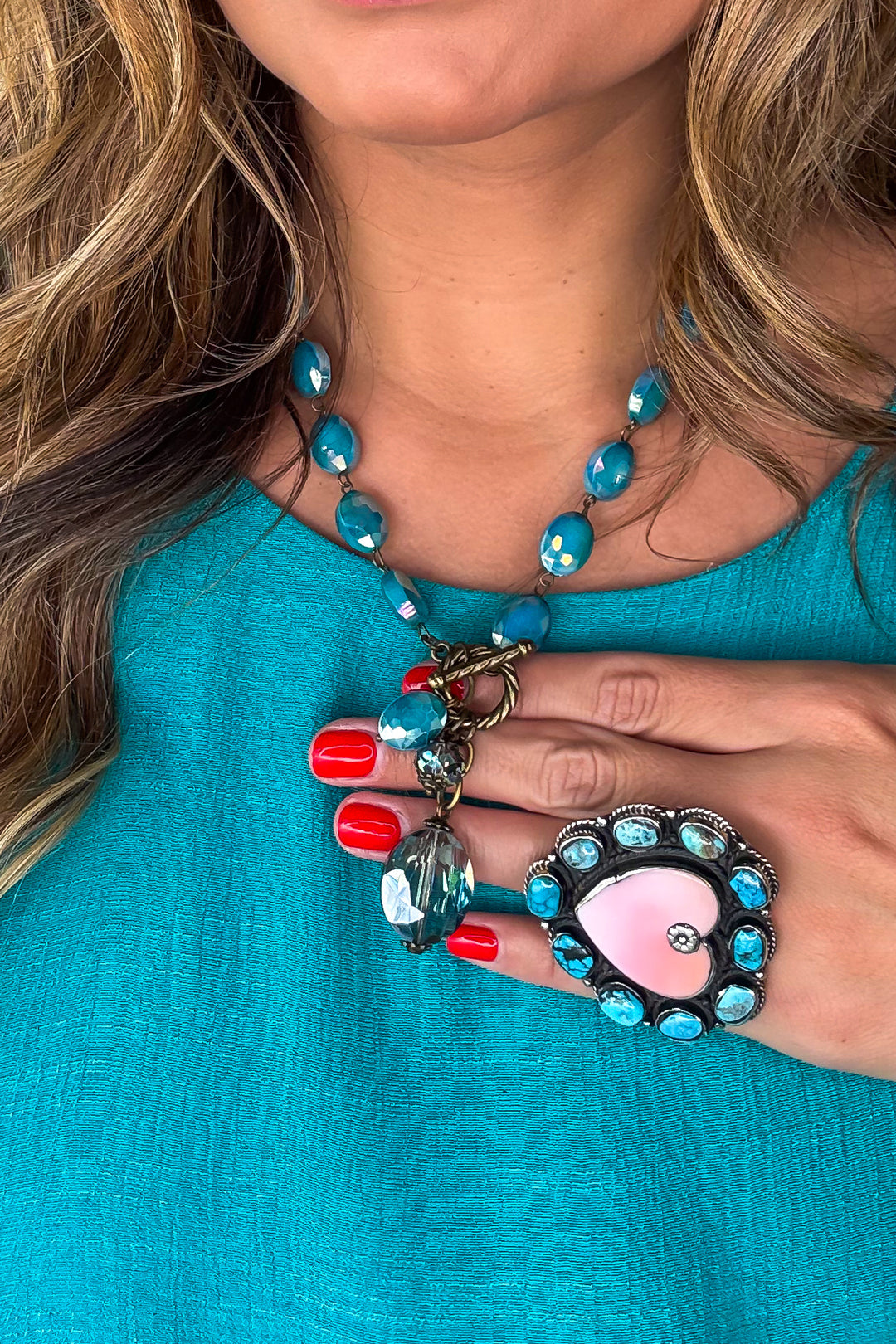 Handmade Starfall Beaded Necklace - Made in USA - Teal