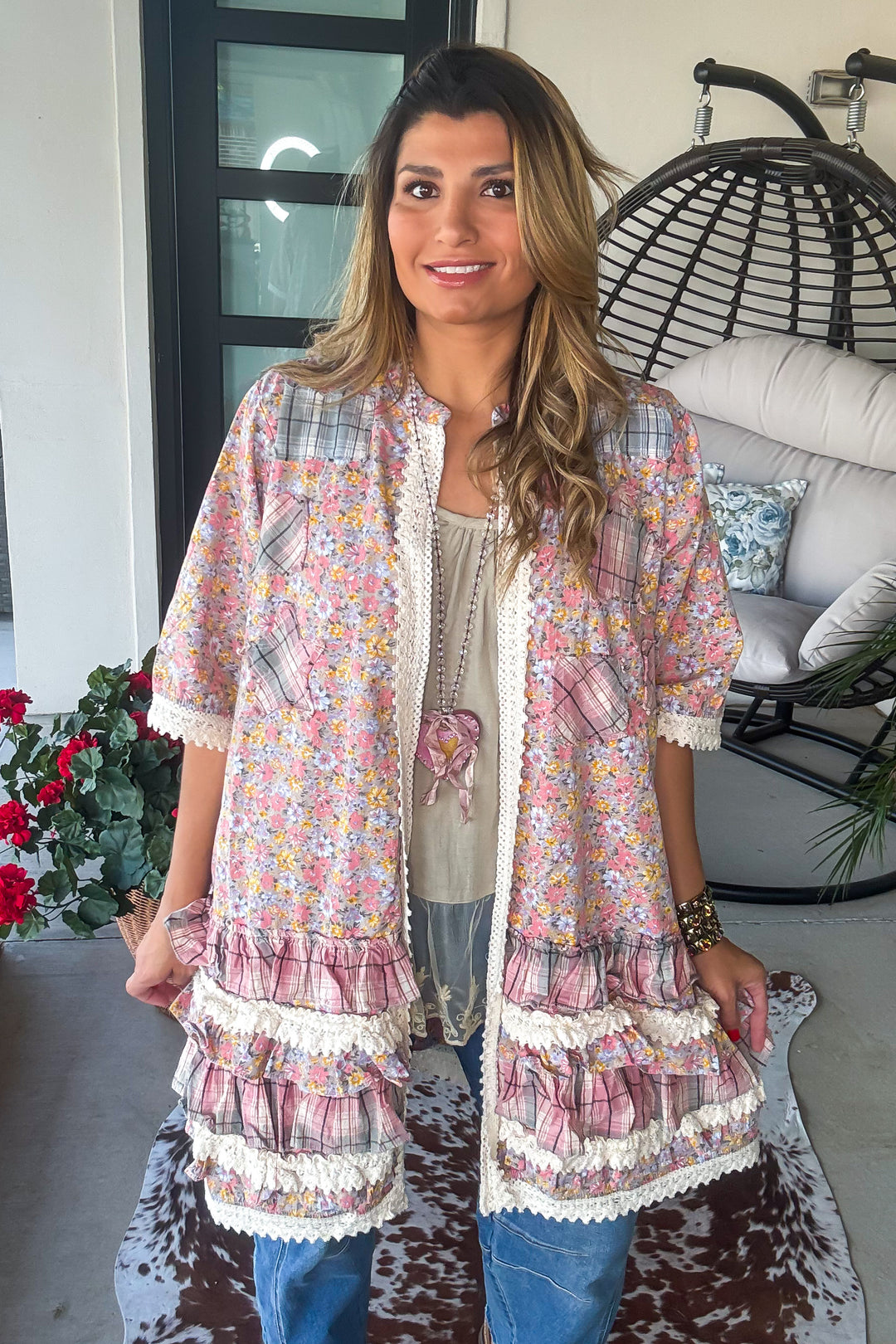 Lace And Daydreams Cardigan - 100% Cotton - Blue Gray